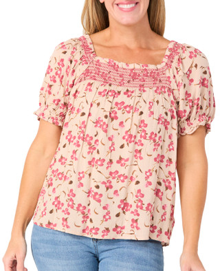Thumbnail 1: BOBEAU Women's Short Sleeve Floral Crepon Top 