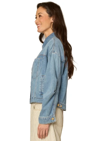 Thumbnail 6: Democracy Womens Drapey Denim Jacket 