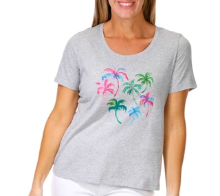 Thumbnail 1: Coral Bay Women's Scoop Neck Colorful Palms Top 