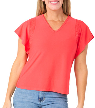 Thumbnail 2: Love Scarlett Women's Short Sleeve Solid Smocked Detail Top 