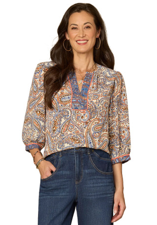Thumbnail 1: Democracy Womens 3Q Sleeve Split Neck Top 