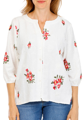 Thumbnail 2: Ana & Rose Women's Petite Embroidered Button Up Top 
