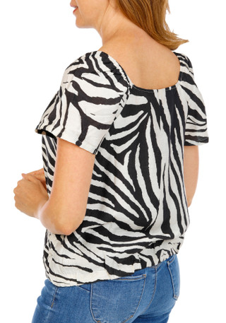 Thumbnail 2: MELLODAY Women's Linen Leaf Print Short Sleeve Top 