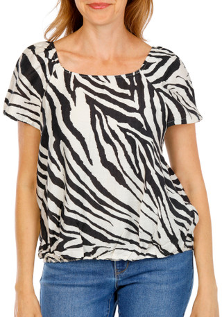Thumbnail 1: MELLODAY Women's Linen Leaf Print Short Sleeve Top 