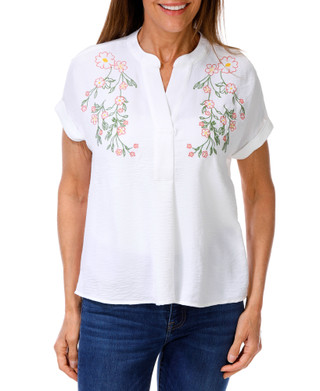 Thumbnail 1: Ava & Grace Women's Petite Embroidered Floral Print Top  