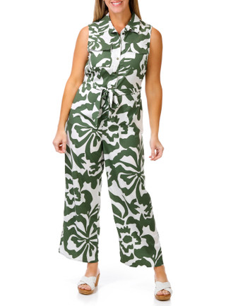 Thumbnail 1: Harlow  & Rose Women's Sleeveless Print Button Up Jumpsuit 