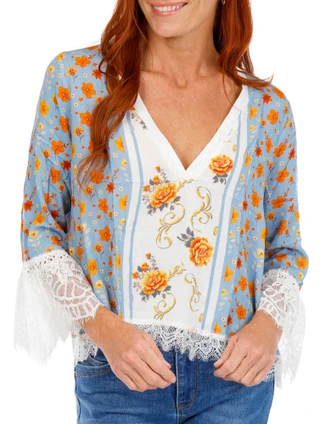 Thumbnail 1: Venus Women's Floral Lace Trim Top  