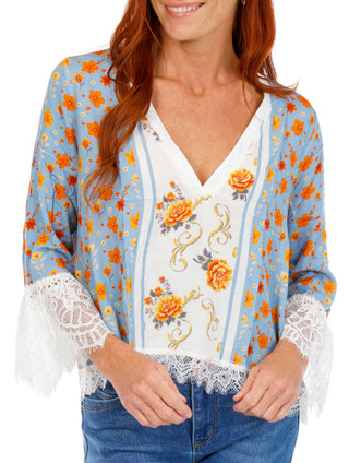 Thumbnail 1: Venus Women's Floral Lace Trim Top  