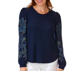 Thumbnail 1: Democracy Women's Long Sleeve Embroidered Top 