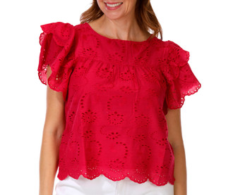 Thumbnail 1: INDUSTRY Women's Short Sleeve Eyelet Top 