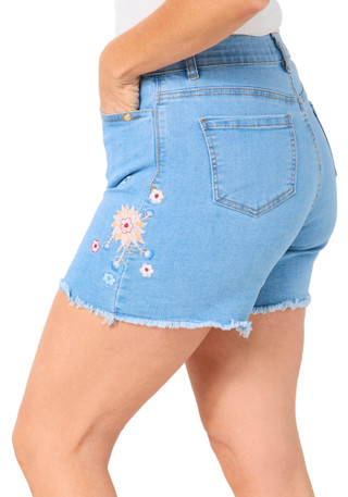 Thumbnail 4: Stella Parker Petite Embroidered Fray Hem Denim Shorts 