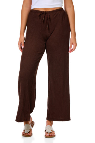 Thumbnail 1: ShoSho Women's Tie Front Gauze Wide Leg Pants 