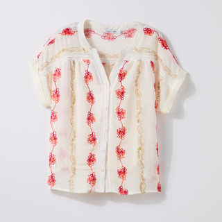 Thumbnail 1: FIGUEROA & FLOWER Women's Short Sleeve Embroidered Button Down Top 