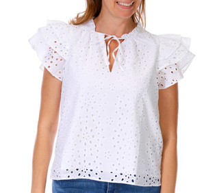 Thumbnail 1: 1 STATE Women's Short Sleeve Eyelet Flutter Top 