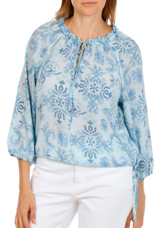 Thumbnail 1: 77 PARK Women's 3/4 Sleeve Print Tie Front Top 