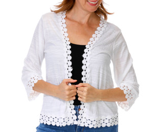 Thumbnail 1: Onque Petite 3/4 Sleeve Lace Trim Cardigan 