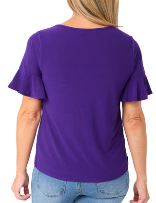Thumbnail 2: 89th & Madison Women's Short Flutter Sleeve Solid Top 