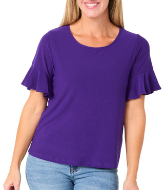 Thumbnail 1: 89th & Madison Women's Short Flutter Sleeve Solid Top 