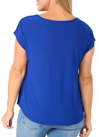 Thumbnail 2: 89th & Madison Women's Short Sleeve Solid Lace Dolman Top 
