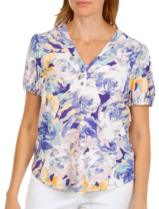 Thumbnail 1: RIO & RIAN Women's Short Sleeve Floral Crepe Top 