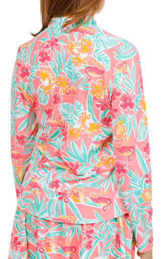 Thumbnail 2: Coral Bay Golf Coral Bay Golf Women's Long Sleeve Fruity Palm 1/4 Zip Polo Top 