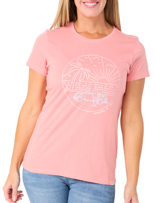 Thumbnail 1: Mountain And Isles Women's Short Sleeve Beach Sunset Graphic Tee 