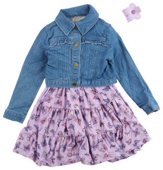 Thumbnail 1: B TWEEN Little Girls 3 Pc Denim Butterfly Dress Set 