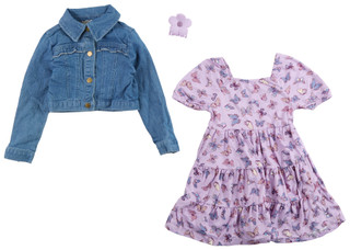 Thumbnail 2: B TWEEN Little Girls 3 Pc Denim Butterfly Dress Set 
