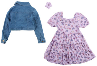 Thumbnail 3: B TWEEN Little Girls 3 Pc Denim Butterfly Dress Set 