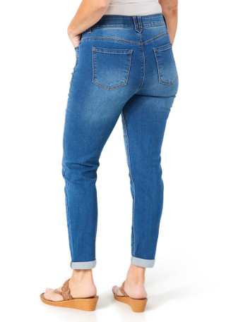 Thumbnail 2: Curve Appeal Women's Comfort Waistband Roll Cuff Skinny Jeans 