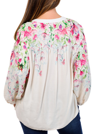Thumbnail 3: FIGUEROA & FLOWER Women's 3/4 Sleeve Floral Split Neck Button Down Top 