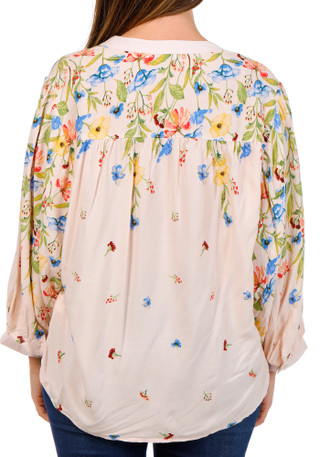Thumbnail 3: FIGUEROA & FLOWER Women's 3/4 Sleeve Floral Split Neck Button Down Top 