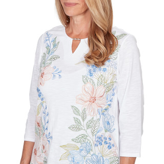 Thumbnail 2: Alfred Dunner Womens 3Q Sleeve Blooming Floral Embroidered Top 