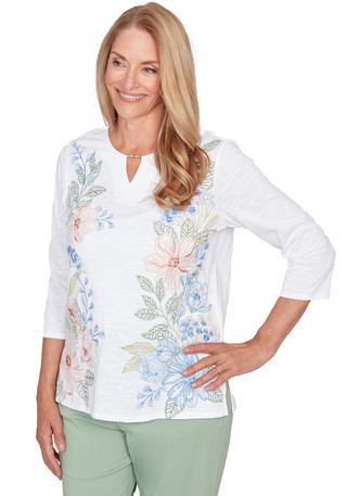 Thumbnail 5: Alfred Dunner Womens 3Q Sleeve Blooming Floral Embroidered Top 