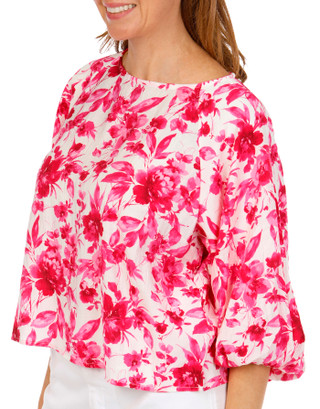 Thumbnail 7: 77 PARK Women's 3/4 Sleeve Floral Smocked Top 