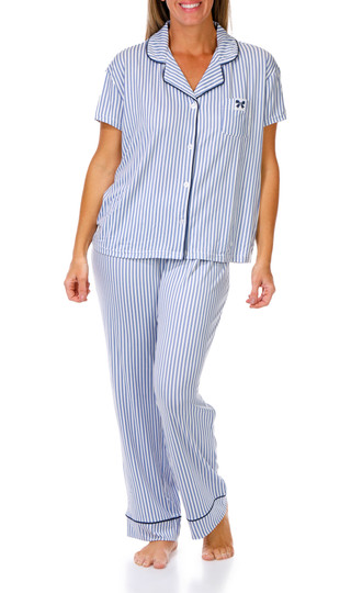 Thumbnail 1: Laura Ashley Women's 2 Pc Long Sleeve Stripe Sleep Set 