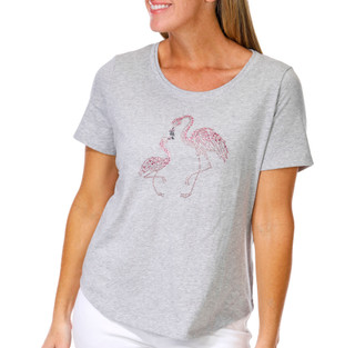 Thumbnail 1: Coral Bay Women's Short Sleeve Double Scoop Flamingo Tee 