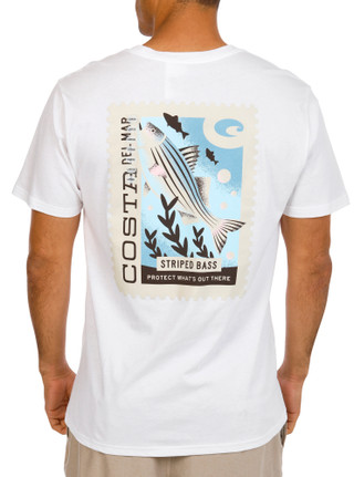Thumbnail 1: COSTA Men's Short Sleeve Postal Stamp Striped Bass Graphic Tee 