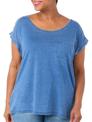 Thumbnail 1: Brisas Women's Short Sleeve Acid Wash Pocket Tee 