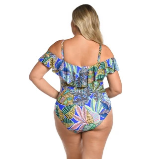 Thumbnail 4: La Blanca Plus Neon Off Shoulder One Piece Swimsuit 