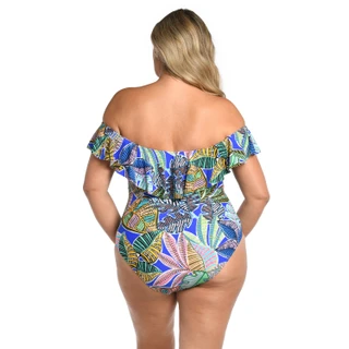 Thumbnail 3: La Blanca Plus Neon Off Shoulder One Piece Swimsuit 