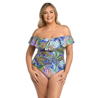Thumbnail 2: La Blanca Plus Neon Off Shoulder One Piece Swimsuit 