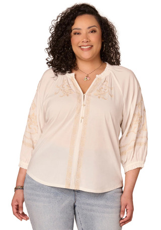 Thumbnail 2: Democracy Plus 3Q Sleeve Ruffle Edge Neck Woven Top 