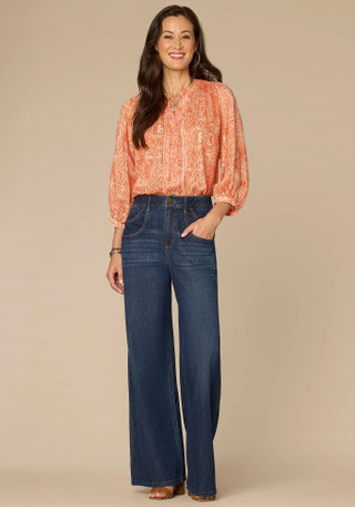 Thumbnail 6: Democracy Women's 3/4 Sleeve Stand Collar Woven Top 