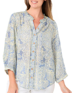 Thumbnail 2: Democracy Women's 3/4 Sleeve Stand Collar Woven Top 