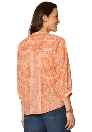 Thumbnail 7: Democracy Women's 3/4 Sleeve Stand Collar Woven Top 