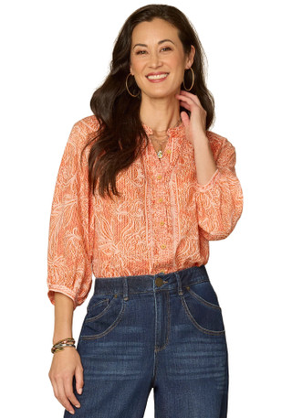 Thumbnail 2: Democracy Women's 3/4 Sleeve Stand Collar Woven Top 