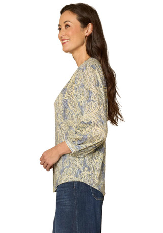Thumbnail 8: Democracy Women's 3/4 Sleeve Stand Collar Woven Top 
