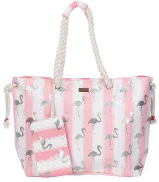 Thumbnail 1: Sun N' Sand Flamingo Stripe Beach Tote Bag 