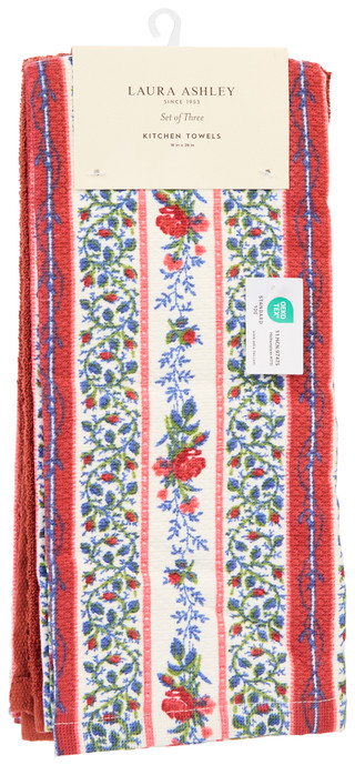 Thumbnail 1: Laura Ashley 3 Pk Americana Floral Stripe Kitchen Towels 